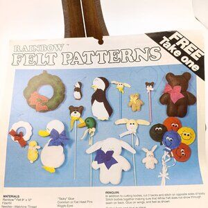 Vintage Felt Craft Patterns, Rainbow Felt Decorations, Kunin 1990s